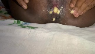 Fisted my tight asshole with a HUGE BANANA (stuck inside) with LOUD MOANING