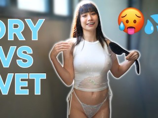 How see through is It? [4k} Wet vs Dry Transparent T-shirt and Panties try on Haul with Elixir Elf