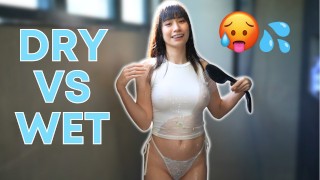 How See Through is It? [4K} Wet vs Dry Transparent T-shirt and Panties Try on Haul with Elixir Elf