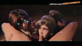 OVERWATCH - Double Blowjob Ends With Lots of Hot Cum!