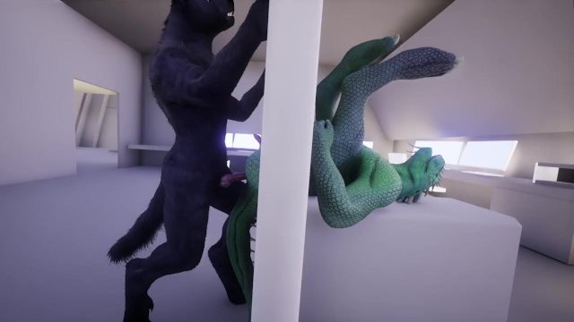 Furry Wolf and Furry Dragon Glory Hole Gay Porn Animation