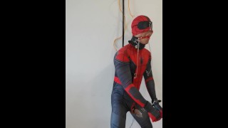 Spiderman plays with anal hook