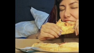 Giantess Vore eating pizza