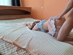 Beautiful Russian girl pampers a guy with a juicy blowjob