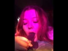 beautiful girl sexy fondles guy's dick on camera