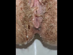 Creamy pink pussy peeing 💦 Closeup pee fetish