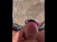 Thick white cock cum shot wearing cock rings and a bullet vibrating cock ring cumming