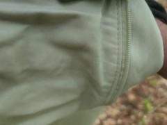 Naughty piss male desperation in busy Woodland