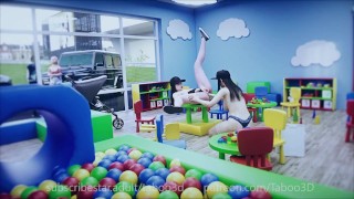 Dirty babysitters had anal fisting in the playroom. 3d animation
