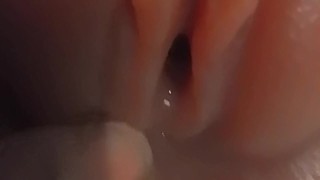 Fingering wet big pussy lips after long day at work