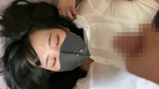 sperm loving Japanese college girl swallows two times in a row after riding cock in cowgirl position