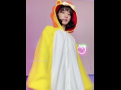 Cute Asian fit girl gets dripping wet and super horny from being naked under a kigurumi onesie - Screenshot 1 of 16 - Big Clit