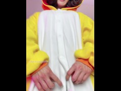 Cute Asian fit girl gets dripping wet and super horny from being naked under a kigurumi onesie - Screenshot 11 of 16 - Big Clit
