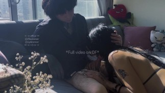 cute girl with glasses gives a sloppy blowjob to his classmate
