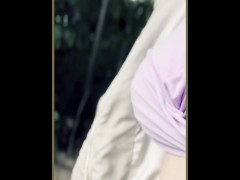 Wifey risky braless public walk