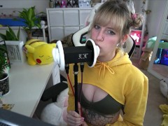 Banana girl licks your ears - shyphoebe girl with braces ASMR