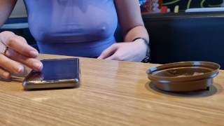 I flash my tits at McDonald's restaurant