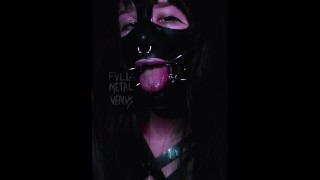 Pierced Goth Slut in Latex Hood Drools In Medical Gag - Spit Fetish
