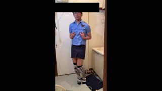 Cosplaying as a police officer and squirting nipple masturbation