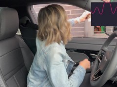 Cumming hard in public drive thru with Lush remote controlled vibrator