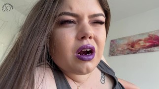 Close-up Face Expression Farts with purple lipstick