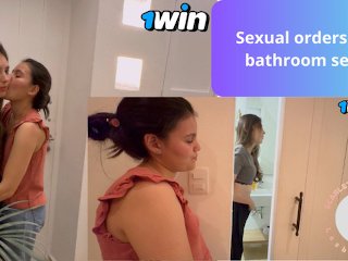 Screen Capture of Video Titled: I give sexual orders to my girlfriend and she comes in a public bathroom.