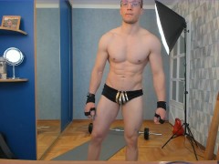 Lifting the barbell from behind the head. Erotic underwear