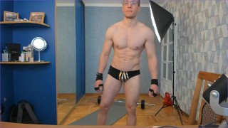 Lifting the barbell from behind the head. Erotic underwear