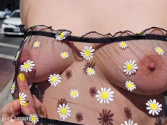 sheer top on busy street