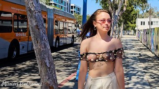 sheer top on busy street