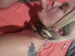 Blind Folded Blonde Bombshell Eating a Gummy Worm