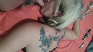 Blind Folded Blonde Bombshell Eating a Gummy Worm