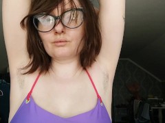 Stepmom's hairy pussy craves hard fucking. Hairy armpits. Clitoral masturbation.