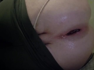 Huge Anal Dildo Buttplug Hidden under Yoga Pants makes my Virgin Asshole Gape