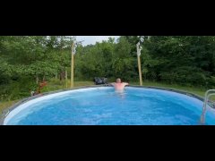 Daddy skinny dipping in the pool to cool down
