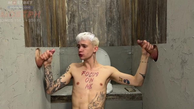 42 The guy didn't expect that his mouth and ass would be fucked through these toilet holes