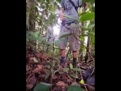 Horny hiking. Quick cum in the jungle + pissing in nature.