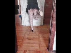Ladyboy Boobs and Sexy Hot Performance Alone at Home Trying Stepsister's Dresses