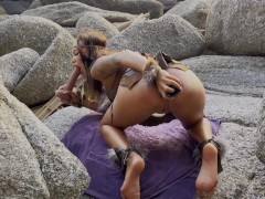 Wild Amazon Monika Foxxx plays with big dildos on the coast