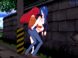 Tsubasa Kazanari and Kanade Amō have intense futanari sex on a deserted street. – Symphogear Hentai