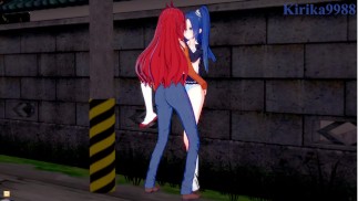 Tsubasa Kazanari and Kanade Amō have intense futanari sex on a deserted street. - Symphogear Hentai