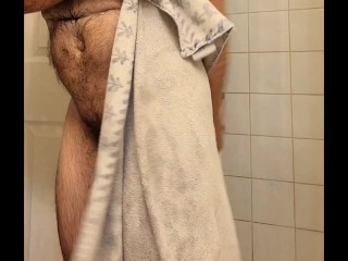 Hairy Muscle Bear Flexing in Hot Shower