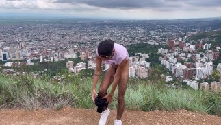 enjoying handjob outdoors