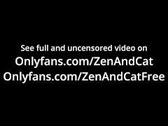 He sucks her big strapon dildo, cums on it and cleans sperm with his mouth (teaser)