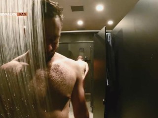 Two Gym Jocks Wank in Locker Room Showers