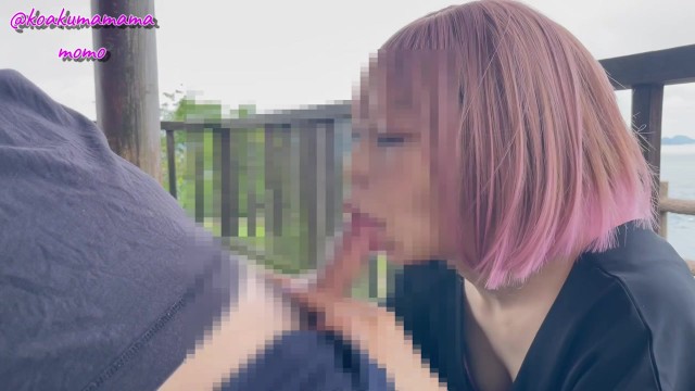 【個人撮影】ピンク髪の他人妻を呼び出し野外でフェラ→口内射精する様子を撮った素人不倫カップル投稿映像