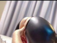 18 fresh Big Ass  in Shiny wetlook full body suit leather