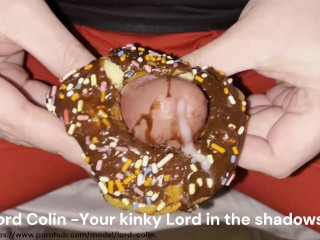 Big Dick Pushes through Frosty Donut and Big Balls make a Huge Cumshot