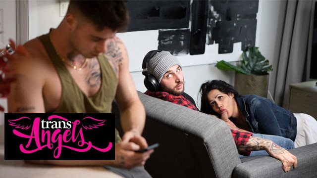 TRANSANGELS - Isabella Sneakily Suck The Huge Cock Of Her Friend While Her BF Is Busy With Phone