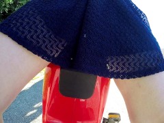 Public Adventures: Beautiful Girl Riding Electric Bicycle Without Panties On Busy City Streets